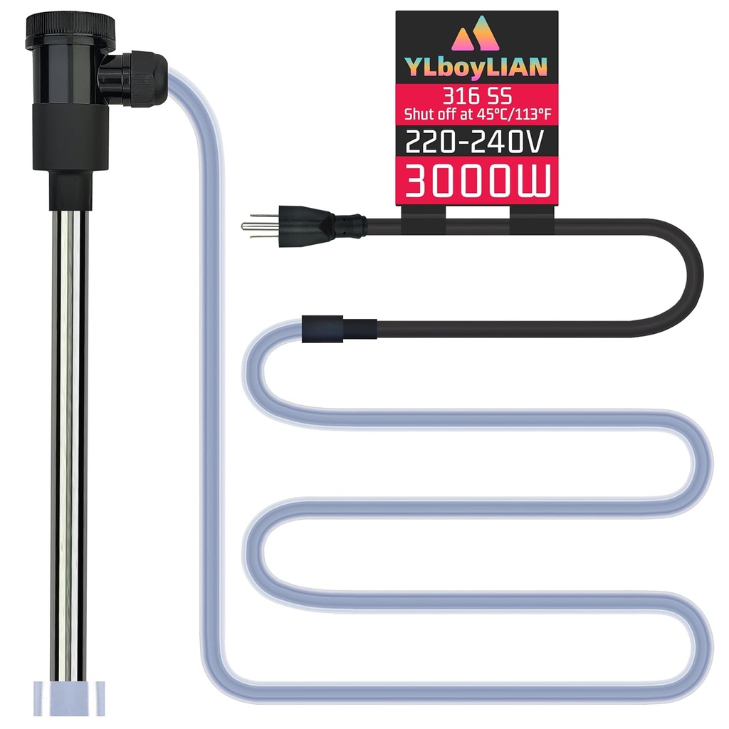 240V 3000W Immersion Water Heater for Hot Tub & Pool – Portable Electric Submersible Heater with Temp Control, Auto Shut-Off, and WiFi Timer for Swimming pool, Above Ground Pool, and Bathtub