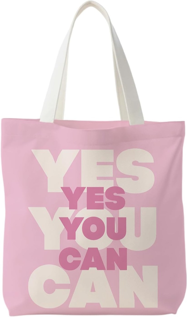 NATSUNO Women Empowerment Gifts Canvas Tote Bag, Feminist Gifts, Strong Woman Gift for Women, Yes You Can Girly Pink Canvas Tote Bag, Reusable Grocery Bags Shopping Bags