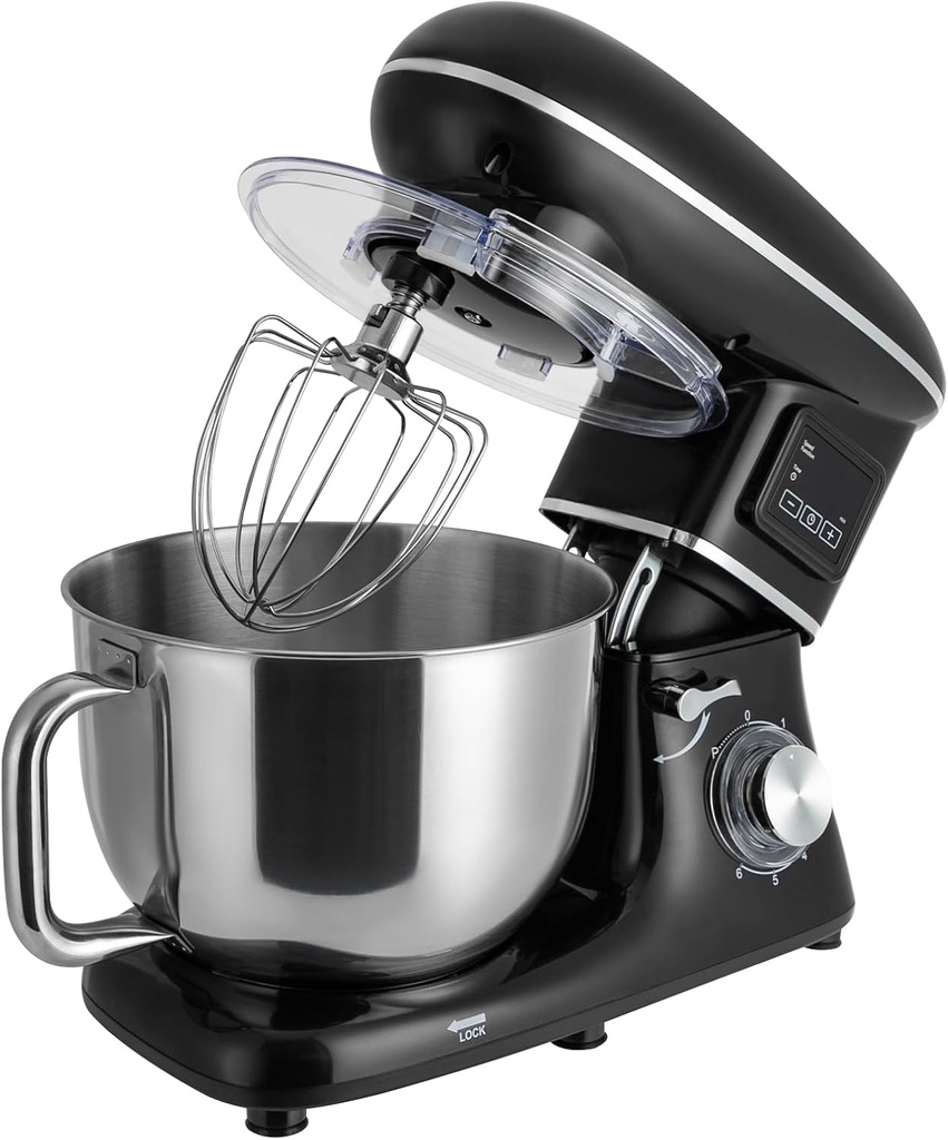 Stand Mixer, 6.5 Quart, 6+1 Speed Tilt-Head Kitchen Mixer, Copper Motor, Household Food Mixer with Bowl, Flat Beater, Dough Hook, Egg Whisk fit for Kitchens, Small Restaurants, Bakeries (Black)