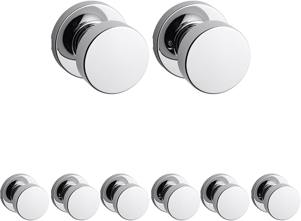 Kwikset Pismo Interior Passage Door Knob, Handle for Closet and Hallway Doors, Non-Locking Doorknob, Polished Chrome, Round Rose (Pack of 4)