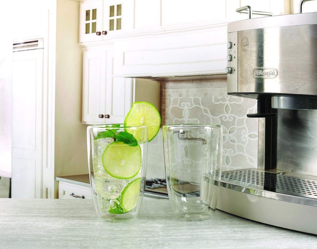 Circleware Thermax Double Wall Insulated Drinking Glasses, Set of 2, Glassware Beverage Set, Home Kitchen Entertainment Ice Tea Cups for Water, Juice, Milk, Beer, Farmhouse Decor, 15.6 oz, Clear