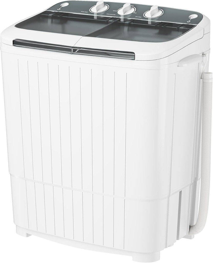 INTERGREAT Portable Washing Machine with Longer Hose, Twin Tub Washer Mini Compact Laundry Machine with Drain Pump, 16lbs Portable Washer Dryer Combo for Dorms, Apartments, Grey