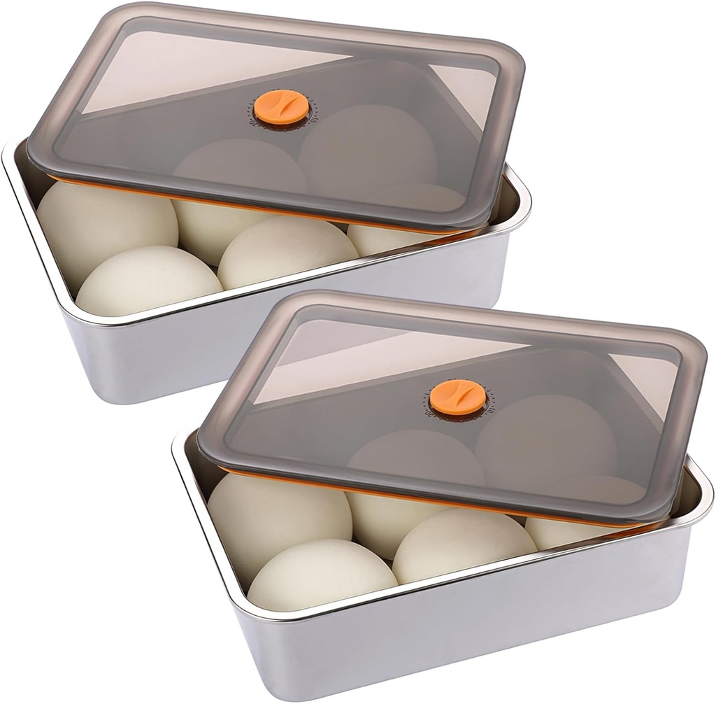 BSTKEY Pizza Dough Proofing Box, Pack of 2 Stainless Steel Stackable Food Storage Box Container with Leak Proof & Airtight Lid, 11.8 x 8.3Inch Large Capacity Household Pizza Dough Container