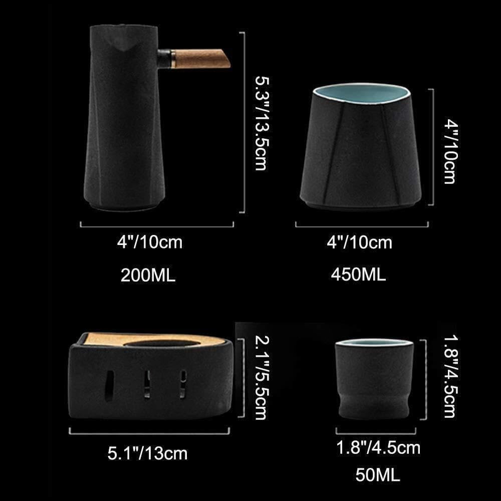 9-Piece Japanese Sake Set with Warmer Pot, Candle Stove, Anti-Scald Handle, 250ml Sake Flask & 6 Sake Cups, for Warm/Cold Sake, Shochu, Tea