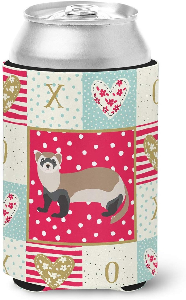 Caroline's Treasures CK5305CC Ferret Love Can or Bottle Hugger, Red Cooler Washable Drink Sleeve Collapsible Beverage Insulated Holder, Can Hugger, Multicolor