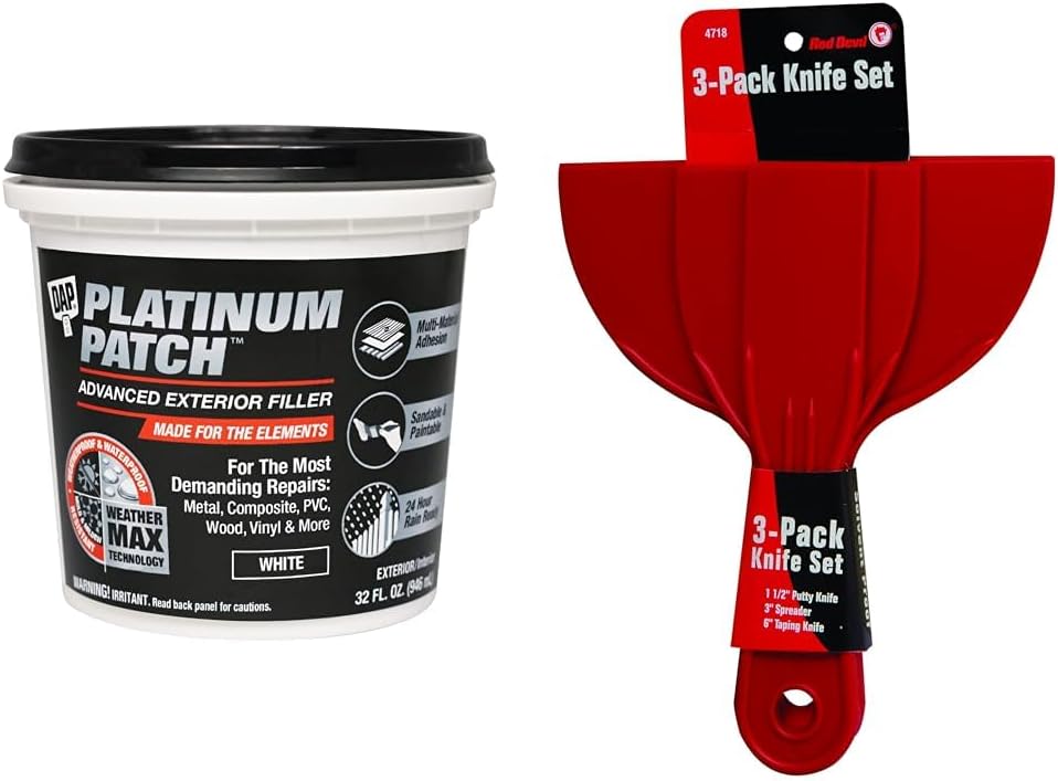 DAP 7079818787 Platinum Patch Advanced Qt Raw Building Material, White & Red Devil 4718 3-Piece Plastic Knife Set