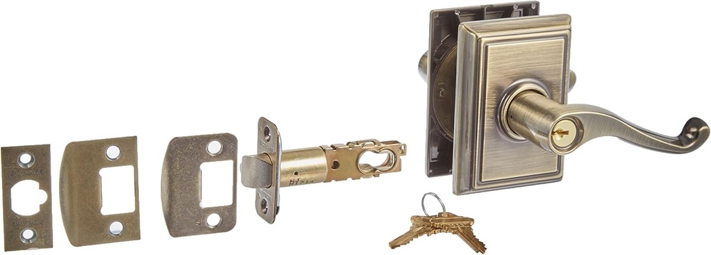Schlage Lock Company F51AFLA609ADD Antique Brass Flair Keyed Entry F51A Panic Proof Door Lever with Addison Rosette