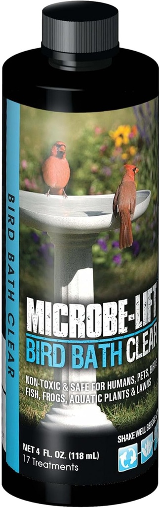Microbe-Lift Bird Bath Clear Two-in-One Water Cleaner – 4 Oz – Safe for Birds, Fish & Frogs – Cleans Outdoor Birdbaths & Fountains – Natural Formula, Prevents Stains & Cloudiness