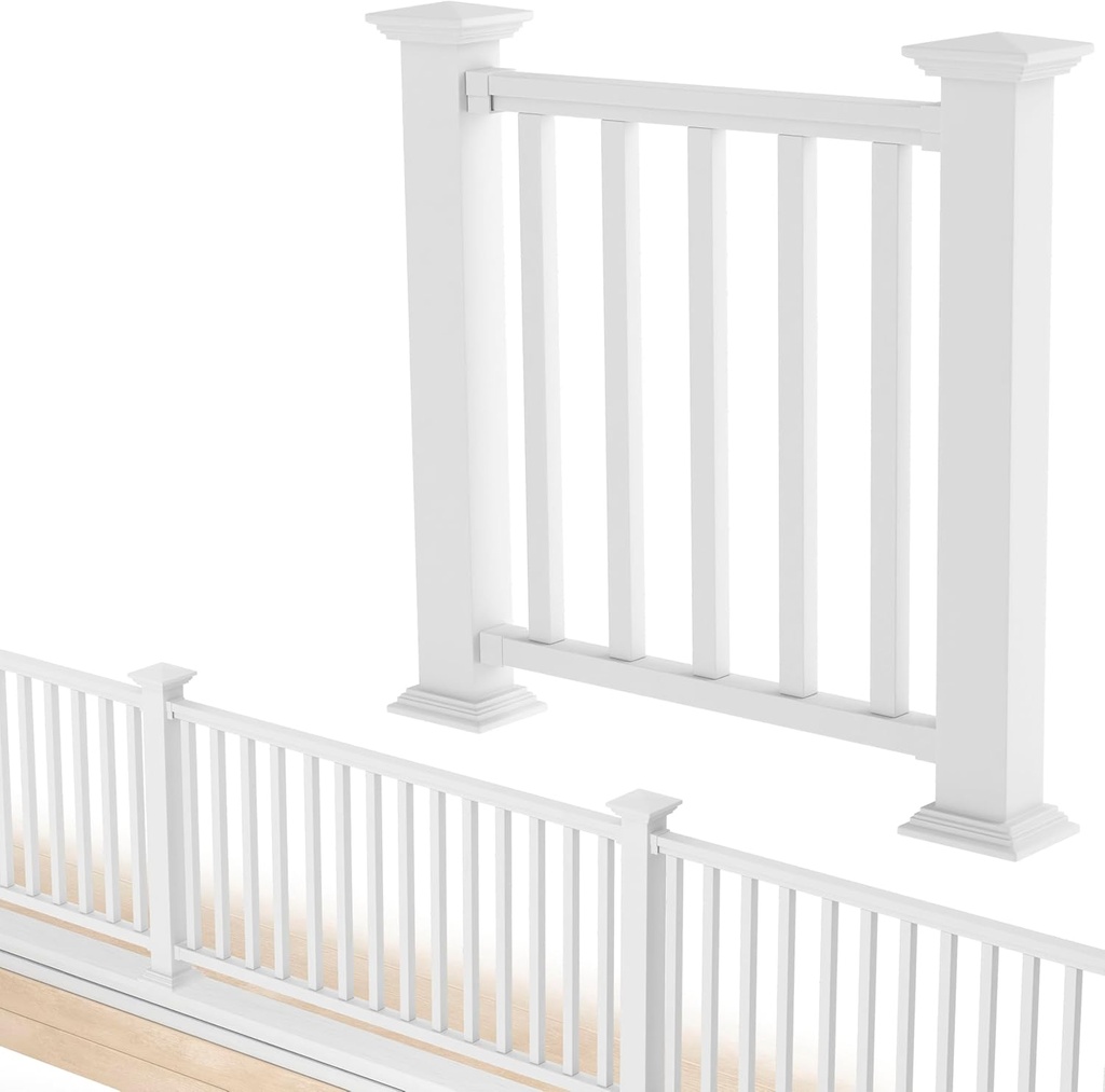 Envision White Level Vinyl Railing Kit with Square Vinyl Balusters - Durable Deck Railing, Porch Railing, Weather Ready Outdoor Railing Kit, 42" x 6'