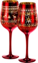 Crystal Winter Tree Wine & Water Glasses - Set of 2 - Themed Red & Gold Etched Winter Snow Wonderland Frosted Glass, Perfect Seasonal Parties, Gifts Him & Her Trees Décor - Stemmed Tree
