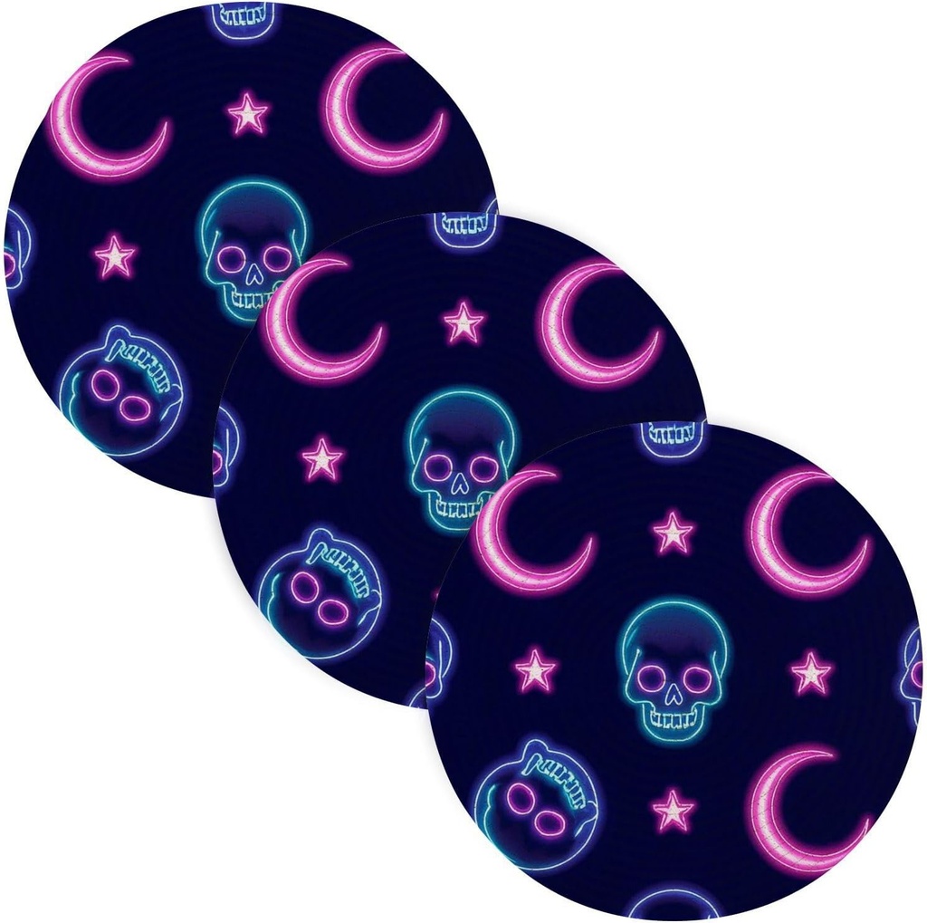 3 Pcs Pot Holders Trivets Set for Crock Pot 15in Kitchen Hot Pads Kitchen Gadgets alfombrilla de para cocina Neon Colored Stars Moons and Skeletons
