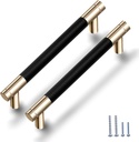 12 Pack 5 Inch 128 mm Knurled Cabinet Handles Cabinet Pulls Aluminum Handles Knurled Drawer Pulls Gold and Black Oxidation Finish with Diamond Pattern 6.2" Length (5" Hole Center)