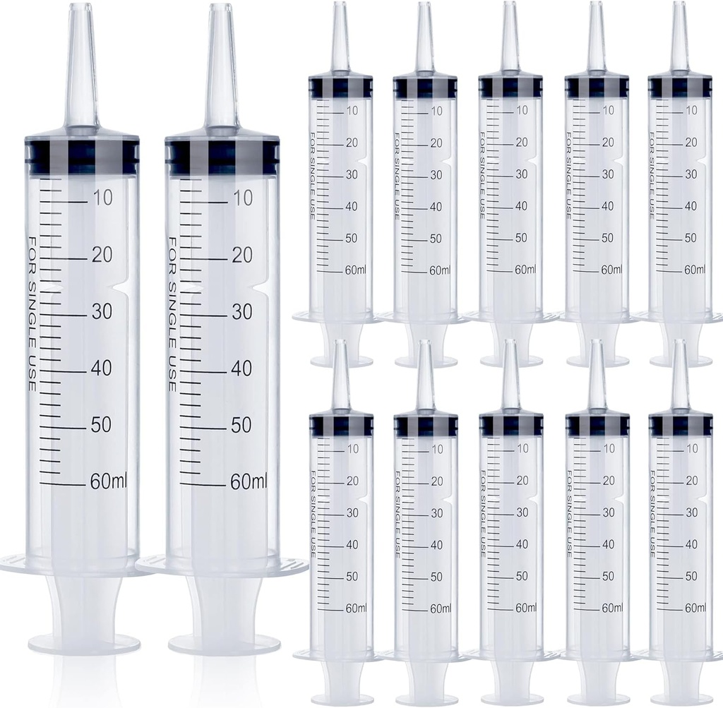 12Pack 60ml Syringe for Liquid - Large Plastic Syringes Without Needle for Jello Food Thick Liquids and Irrigation Water, Lip Gloss Filling, Feeding Dogs Meds, Measuring ( 12 Pack 60 ml / cc )