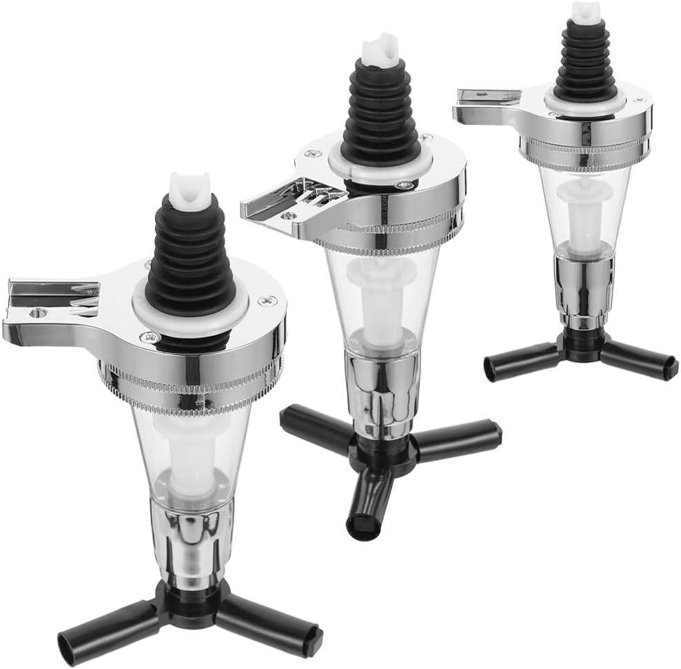 3Pcs Wall Mounted Liquor Dispenser with Precision Pour Spouts for Home Bar Chrome & Silicone Beverage Bottle Pump Perfect for Cocktails and Spirits