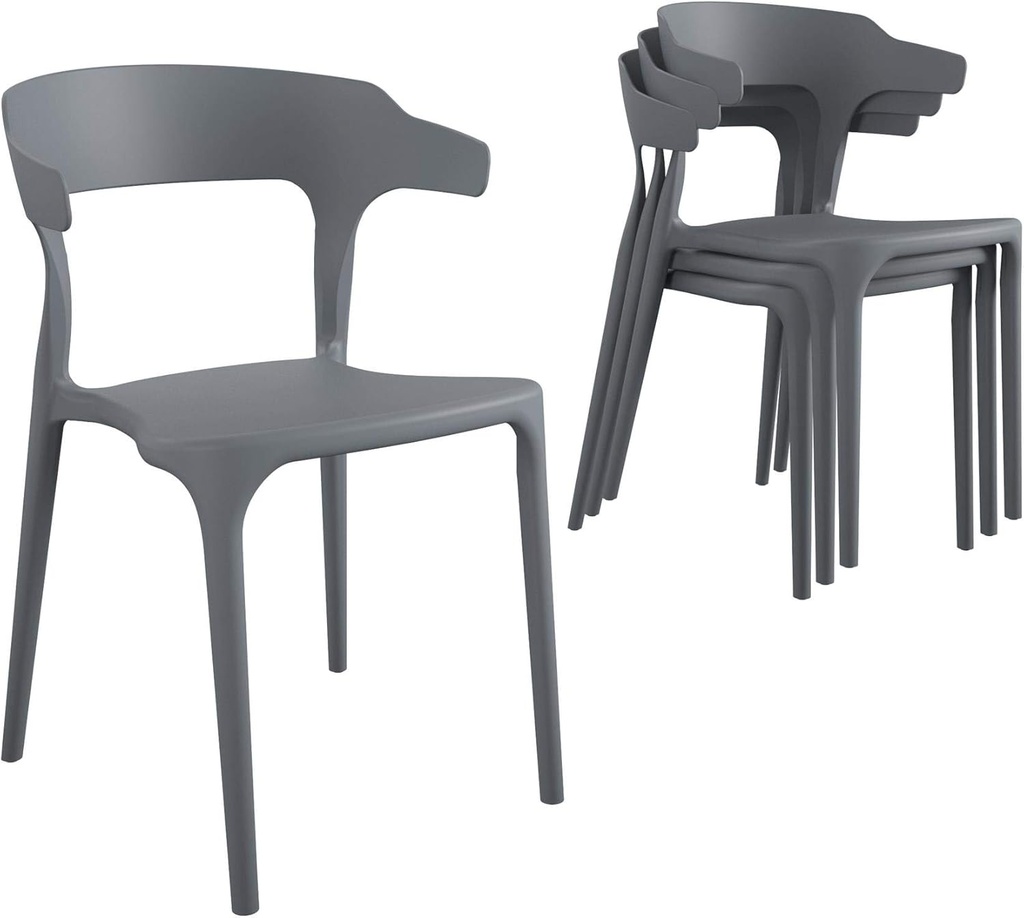 Novogratz Poolside Collection, Felix Stacking Dining Chairs, Indoor/Outdoor, 4-Pack, Charcoal