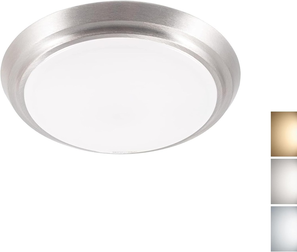 YoonLIT 7 Inch Flush Mount LED Ceiling Light Fixture 120V, 3000K/4000K/5000K CCT Adjustable, Dimmable Ceiling Lamp, 12W 800 Lumens, for Bedroom Kitchen Bathroom Hallway, Nickel, 1-Pack