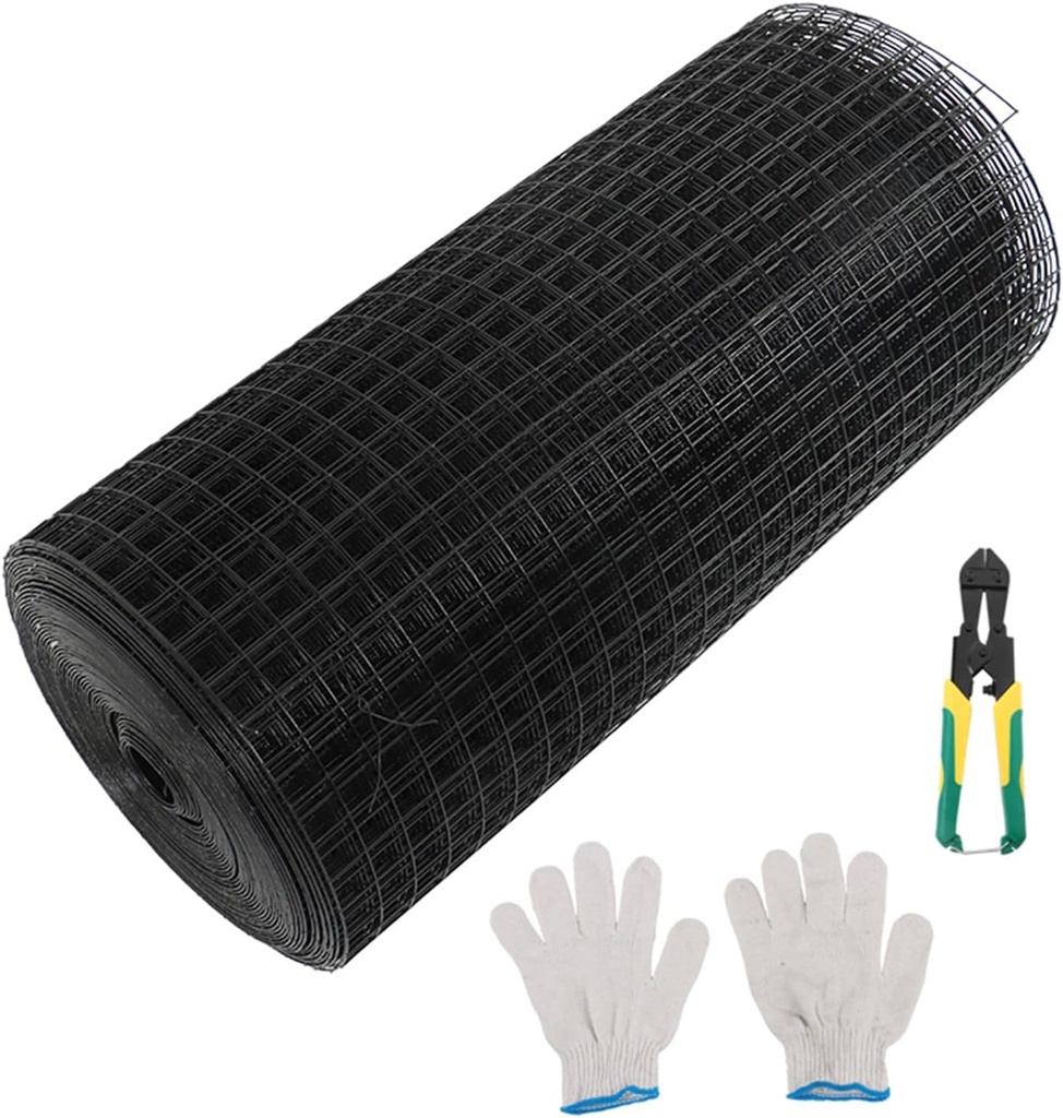 Hardware Cloth 24 in x 100 ft 1 in, Chicken Wire Fence with Pliers and Glove (16 Gauge), for Chicken Coop, Screen mesh, Rabbit Fence and Poultry Enclosures (Black)