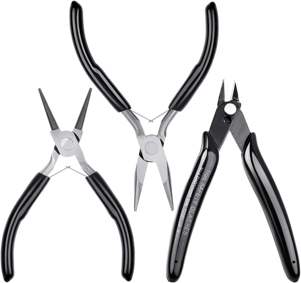 Jewelry Pliers, Cridoz Beading Pliers Set with Needle Nose Pliers, Round Nose Plier and Wire Cutter for Jewelry Making Beading Repair Supplies and Crafting (set of 3)