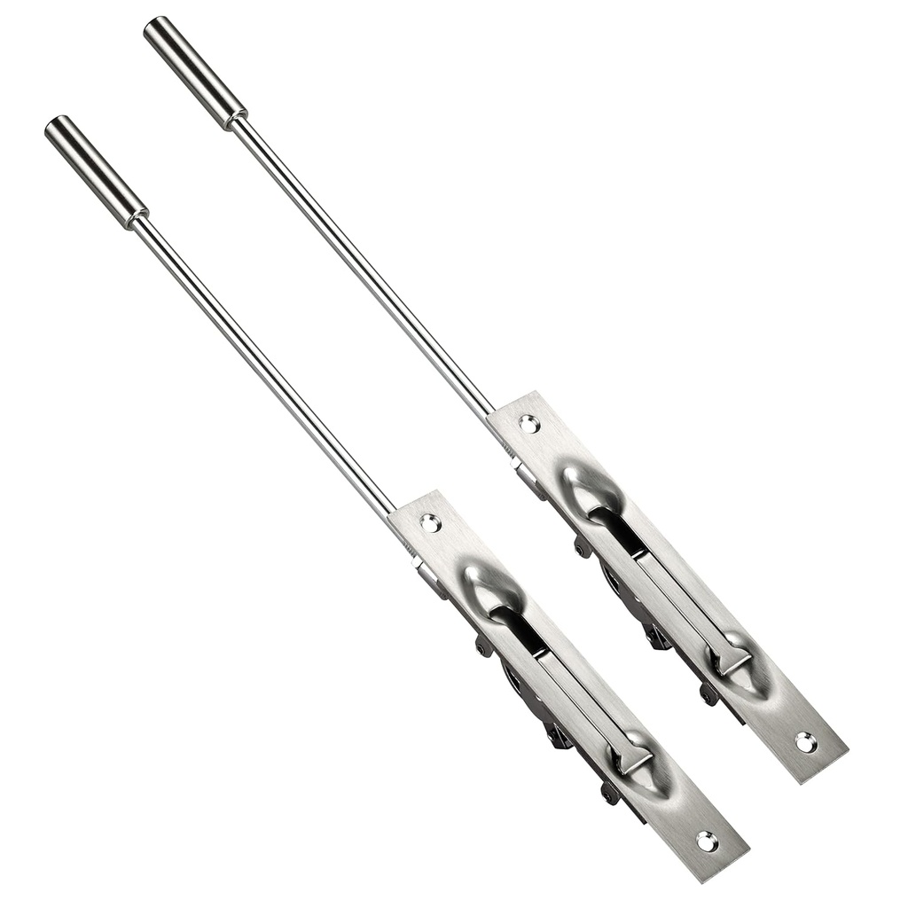 TOGU 2 Pack Lever Extension Flush Bolt Latch Slide Bolt Lock in 6" 8" 10" 12",Concealed Security Door Lock for French Doors,Composite Doors,Wood Doors,Brushed Stainless Steel Finish-12"