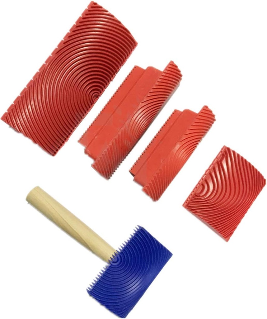 Bioristar Wood Texture Roller Graining Tool Wallpaper Roller Wall Paint Wood Roller Rubber Graining Painting Tool Real Wood Look Room Decoration DIY Tool (5 Pack)