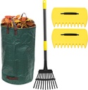 Garden Leaf Rake for Leaves with 32 Gallon Lawn and Leaf Bags & Leaf Scoops, Adjustable 11 Tines 9" Wide Small Adult Kids Lawn Shrub Yard Landscape Metal Rake Heavy Duty Long Handle 30-60
