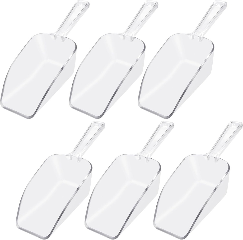 6 PCS Clear Plastic Ice Scoop(7.6 Inch) for Freezer Food Coffee Popcom Flour Dry Goods 5 Oz Simple Mini Ice Cube Shovel Scoopers Holder Laundry Freezer Bucket Bin Containers Maker Machine Kitchen Pick