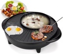 Electric Hot Pot 2 in 1, Multifunctional Cast Aluminum Electric Grill and Hot Pot with Glass Lid, Dual Temperature Control Electric BBQ Barbecue Grill Baking Tray for Party Camping