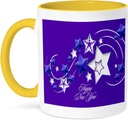 3dRose Happy New Year - stars, ice, snow, christmas, greetings, shooting star, 15oz Two-Tone Yellow Mug