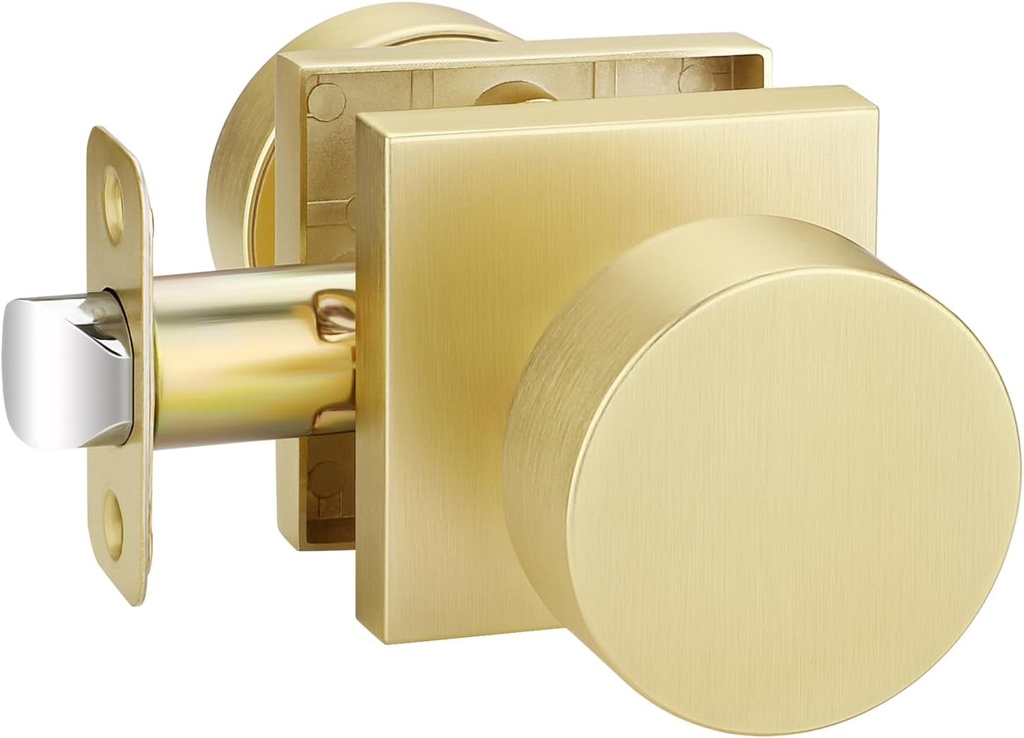 EHOMEWARE 1 Pack Gold Door Knob, Closet Door Knobs Interior, Passage Door Knobs No Lock, Keyless Hallway Door Handle, Heavy Duty Brass Door Handle, Universal for Left and Right Handed Doors