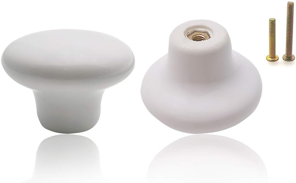8 Pack White Ceramic Cabinet Knobs Round Shape Drawer Knob Kitchen Cupboard Pull Handle with Screws