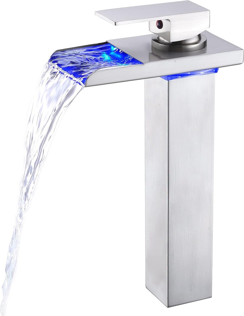 [BRSW2ZQRCN5RAAI7] Led Bathroom Faucet, Brushed Nickel Waterfall Bathroom Sink Faucet Tall 1 Hole Single Handle Brass with Water Supply