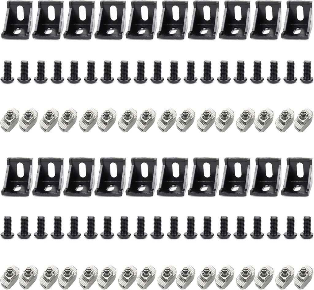 20 Sets Black 15 Series Aluminum Extrusion Bracket 1515 Angle Corner Piece with 20Pcs 15 Series Corner Brackets 1.5 Extruded Aluminum Profile Connectors 40Pcs Screws 1515 T Nut