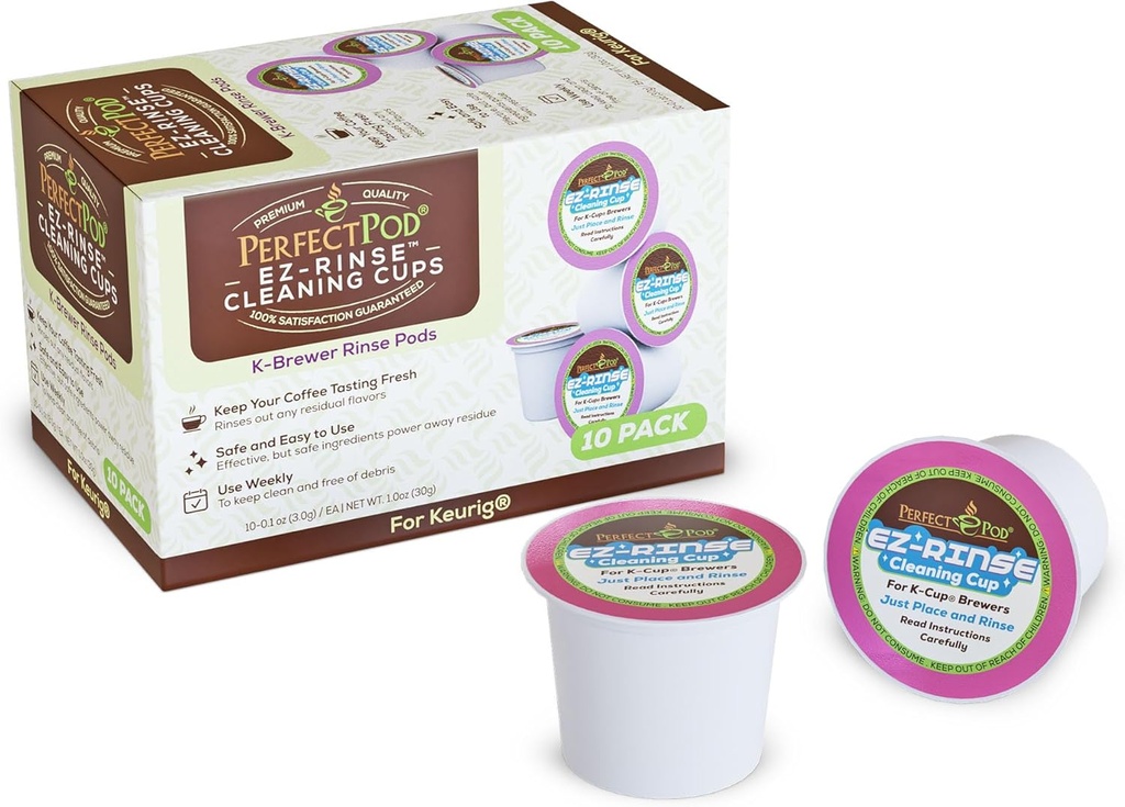 PERFECT POD EZ-Rinse cleaning cups - Single Serve Coffee Brewer cleaning cup - Safe, Non-Toxic, Easy to Use K Brewer Rinse Pods, 1 Pack
