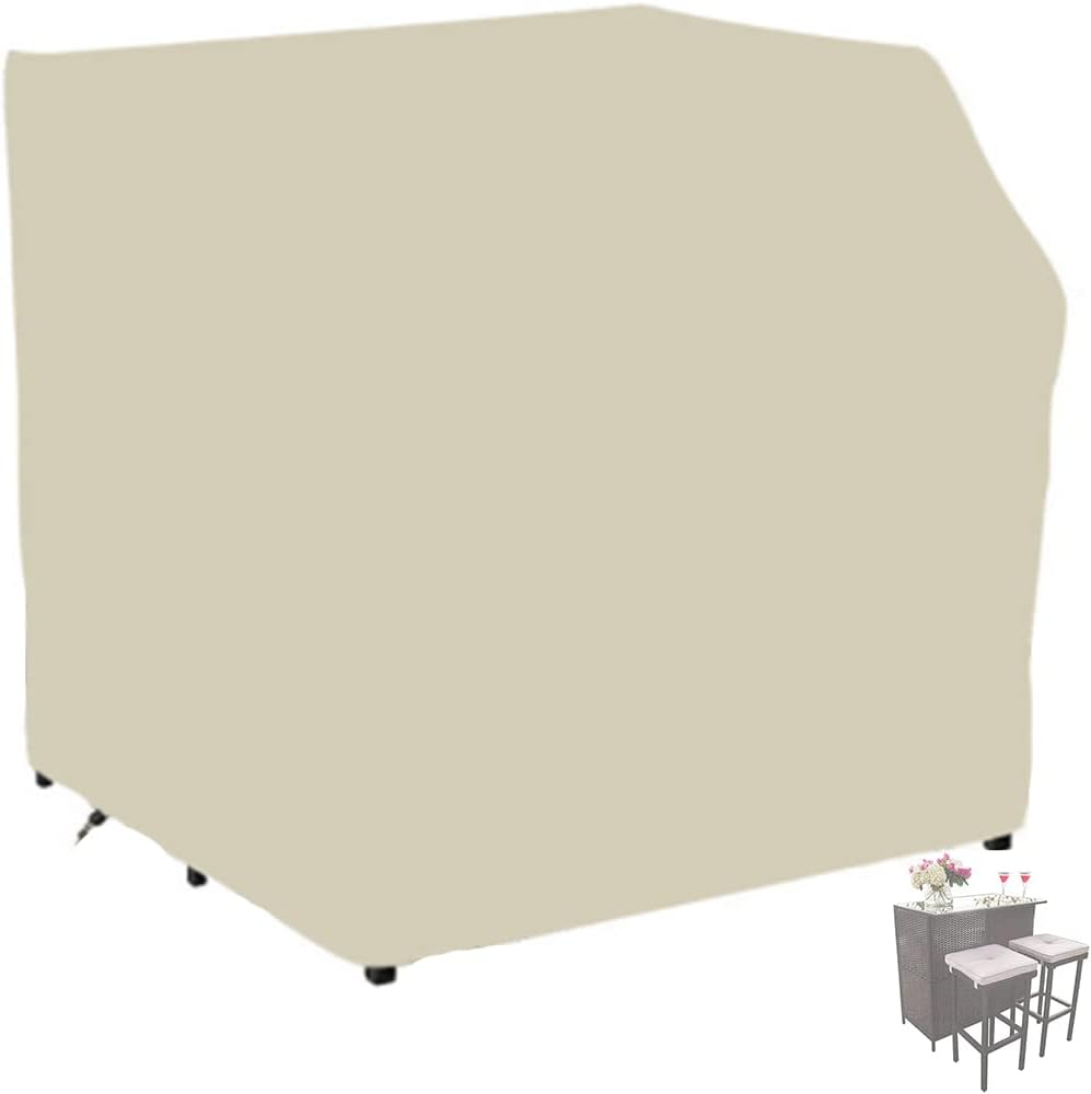 Patio Outdoor Bar Set Cover 41 Inch Heavy Duty Waterproof Rattan Wicker Bar Table Chair Furniture Set Covers for Backyard Porche Garden Poolside (Apricot)