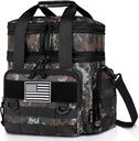 Tactical Lunch Box for Men, Expandable Large Insulated Lunch Bag for Adult, Heavy Duty Double Deck Lunch Cooler Bag with Shoulder Strap, Leakproof Soft Lunch Pail with American Flag - Green Camo