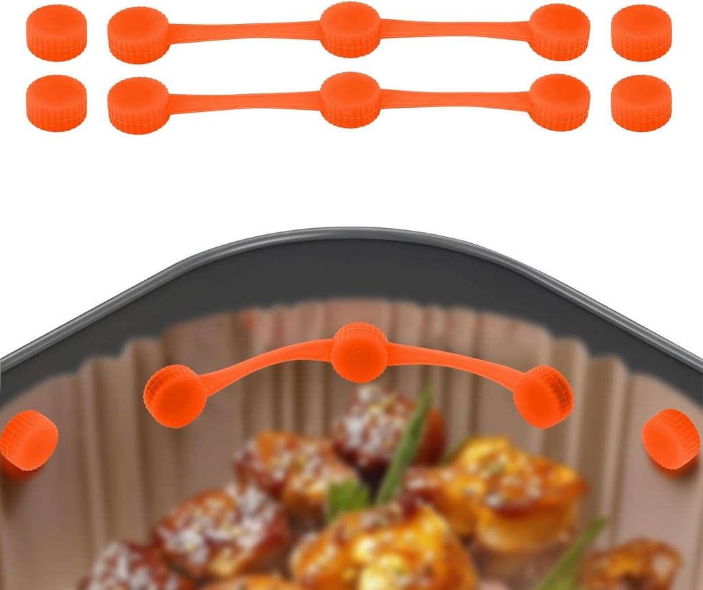 Air Fryer Magnet Silicone Buckles Sets, with 2 Strips 4 Buckles Universal Air Fryer Magnets Prevent Burning Magnetic Holders for Holding down Parchment Paper