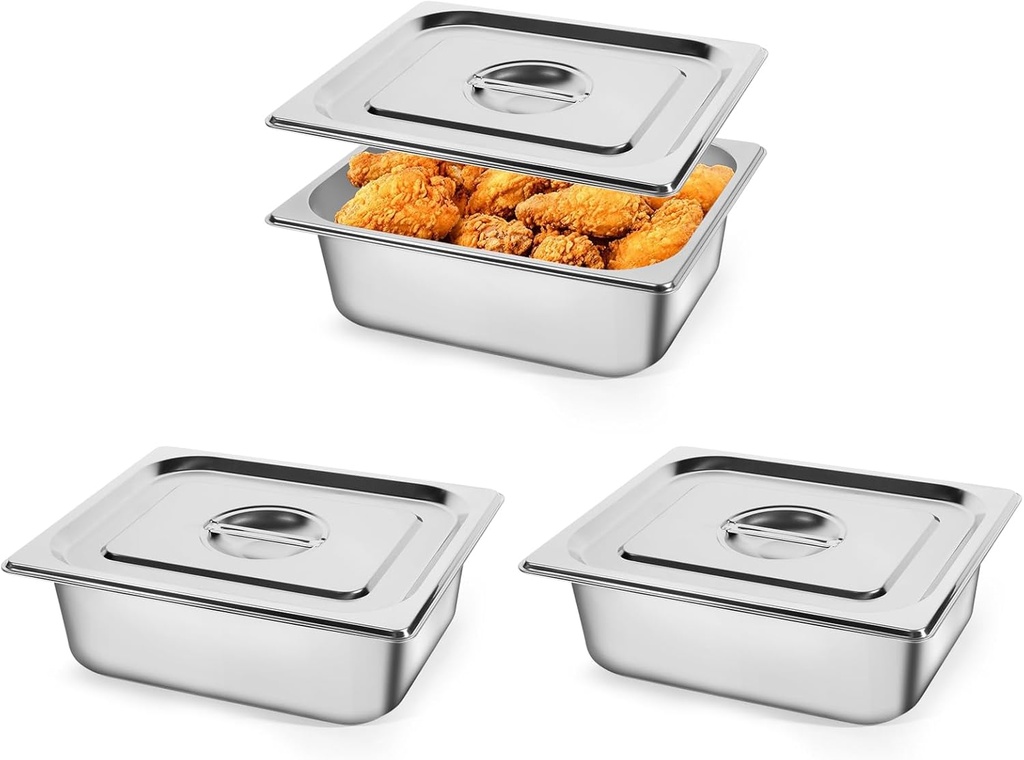 Hotel Pan 1/2 Size - Stainless Steel Steam Pan With Lid 4" Deep Food Pan Anti Jam Stainless Steel Buffet Commercial