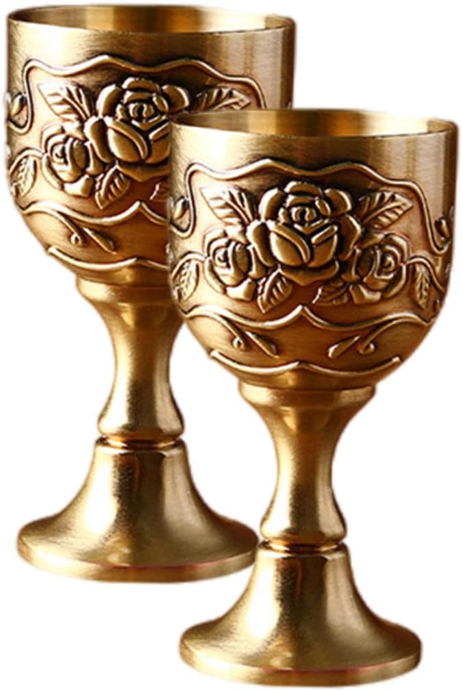 Communion Goblet,Vintage Chalice Goblet,2pcs Retro Wine Glass Retro Glasses Chalice Cup Antique Wine Glasses Whisky Glasses Gold Glasses