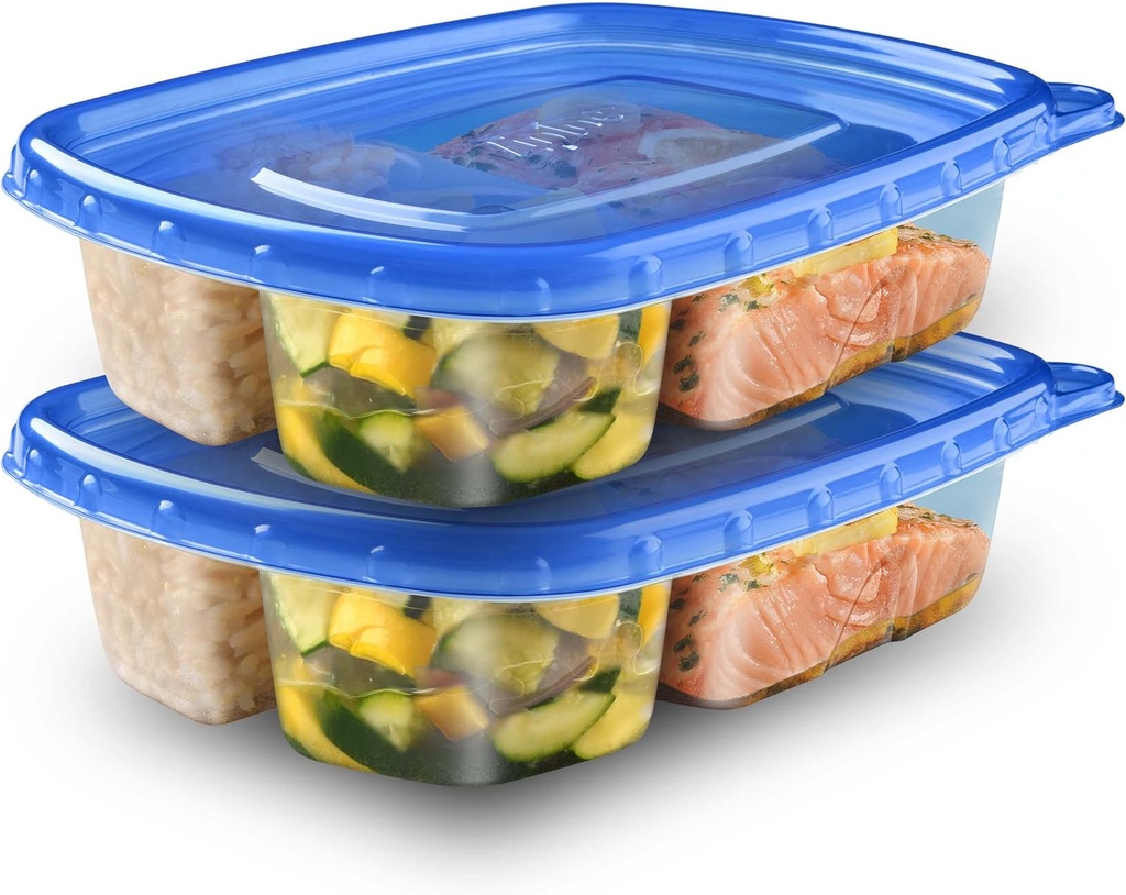 Ziploc Food Storage Meal Prep Containers Reusable for Kitchen Organization, Smart Snap Technology, Dishwasher Safe, Divided Rectangle, 2 Count