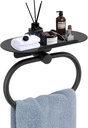Hand Towel Ring with Shelf, 304 Stainless Steel Hand Towel Holder, Heavy Duty Bath Accessories, Wall Mounted Towel Hanger for Bathroom Kitchen (Matte Black)