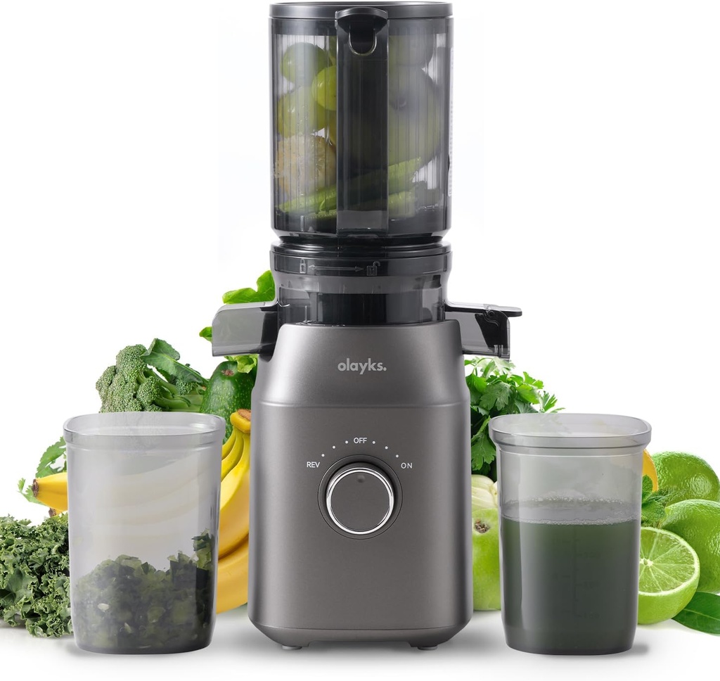 Juicer Machines, Cold Press Juicer with 4.3" Large Feed Chute Fit Whole Fruit and Vegetable, Masticating Machine with Juice Recipe, Self Feeding Effortless for Batch Juicing,Easy to Clean,Grey