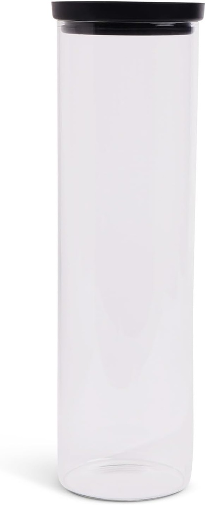 Core Home & Kitchen Onyx Black Storage Jar with Rubber Lid Tall 64.2 ounce Glass Cannister For Herbs, Spices, Q-Tips, Cotton Balls Kitchen Or Bathroom Essentials