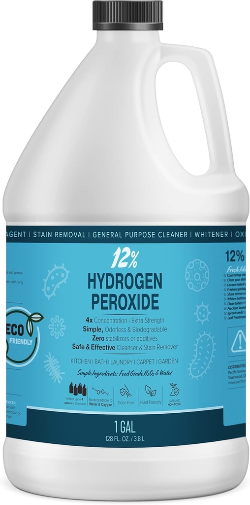 MAXTITE 12% Hydrogen Peroxide Solution - 1 Gallon Ecofriendly Natural Cleaning Solution for Kitchen, Bath, Laundry, and Home - HDPE Jug with Child-Safe Cap Made in USA