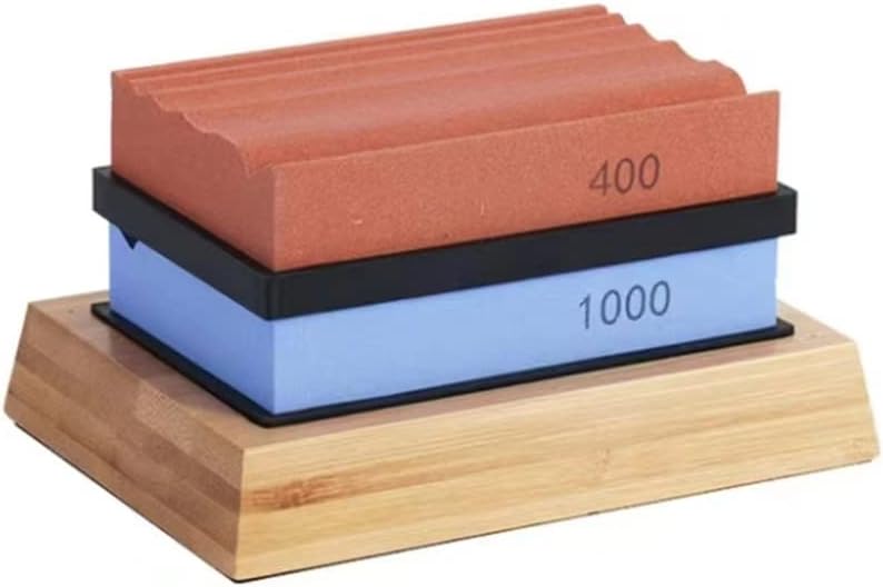 Sharpening Stones for Wood Carving Tools - Whetstones Carvers Sharpener -Gouge Stone 400 & 1000 Grit with Removable Nonslip Pads and A Bamboo Base, Blue Red, 5.9×4.1×3.7 in (TP-201215A2)