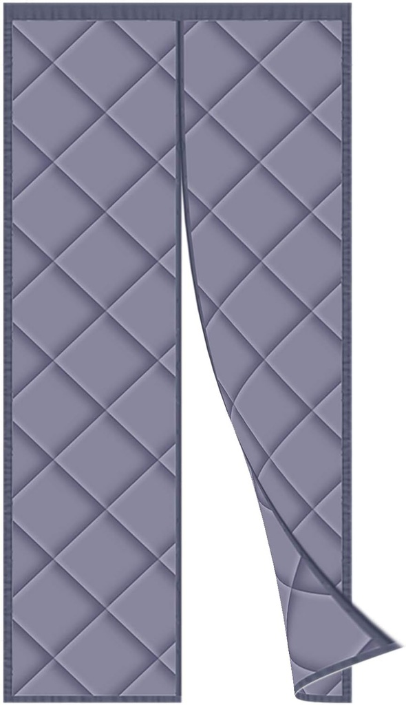 Insulated Curtain for Door 63x83Inch, Winter Stop Draft Door Curtain Cotton Self-Adhesive Tape, No Tools Required, for Air Conditioner Heater Room/Kitchen. - Gray