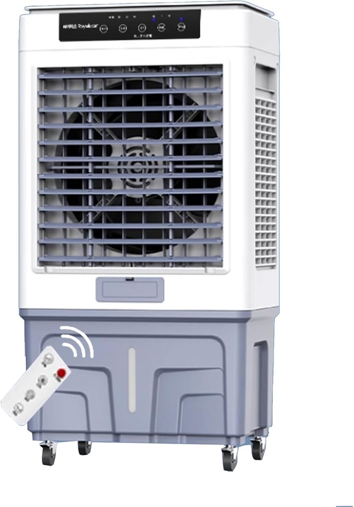 Portable Swamp Cooler Outdoor 45L Large Water Tank Garage Air Cooling Systems with 4 Ice Packs, Universal Wheels and Remote Control 3 Wind Speed Adjustment(59 * 40 * 113cm)