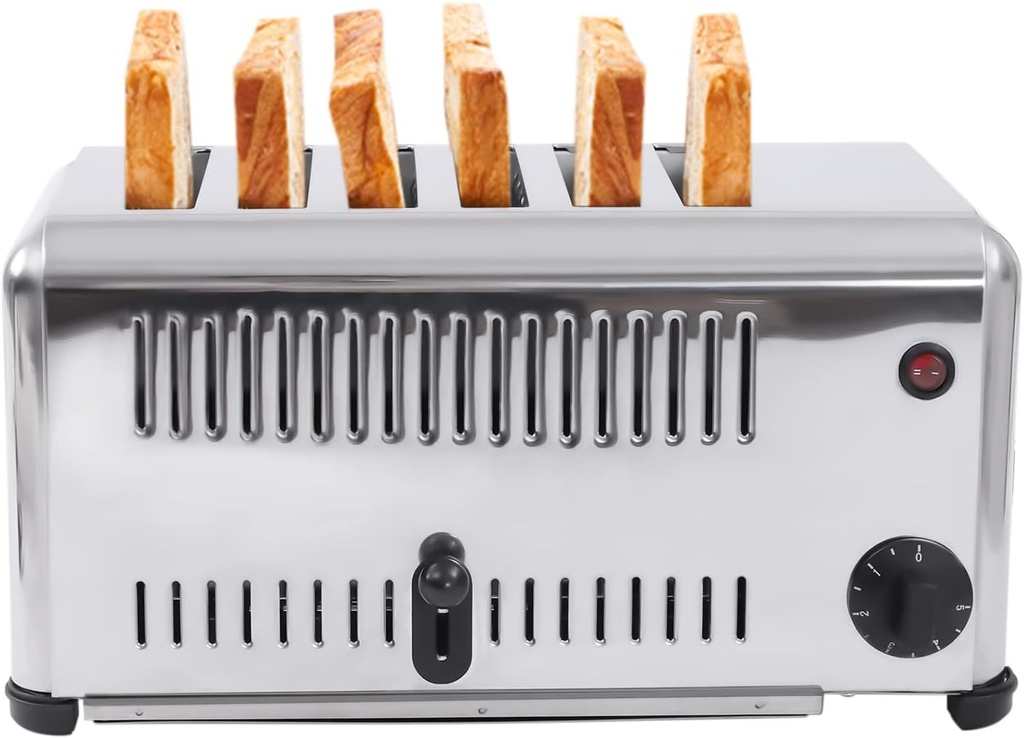 Toaster 6 Slice, Stainless Steel Toaster Bread Baking Machine for Restaurant and Home Kitchen 1680W 110V