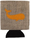 Caroline's Treasures BB1021-BL-OR-CC Whale Burlap and Orange BB1021 Can or Bottle Hugger Cooler Washable Drink Sleeve Collapsible Beverage Insulated Holder, Can Hugger, Multicolor