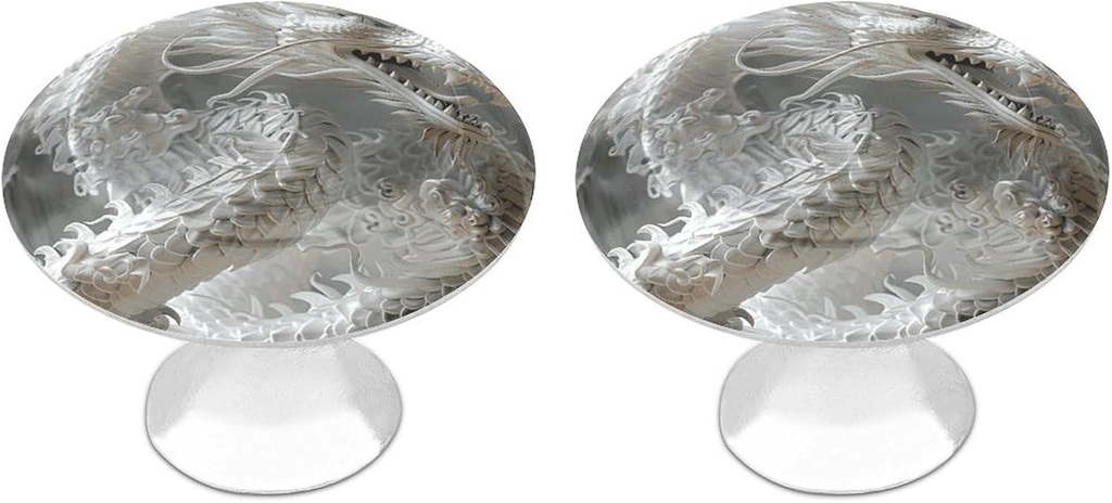 2 PCS Kitchen White Dragon Style Cabinet Knobs, Stainless Steel Furniture Knob Pulls Handles Decorative, Vintage Knobs for Dresser/Drawers/Bathroom/Closet Door/Bifold Door/Cupboard