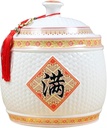 Chinese Ceramic Rice Container with Lid, Grain Dispenser, Food Storage Container, Ceramic Rice Jar for Storing Grain and Flour (E, 8"W×9"H / 21×24CM)